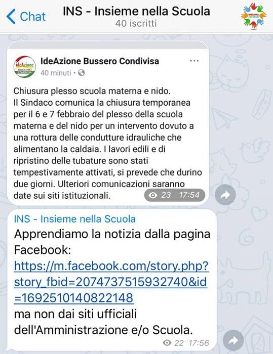 Insieme nella scuola sul suo canale Telegram